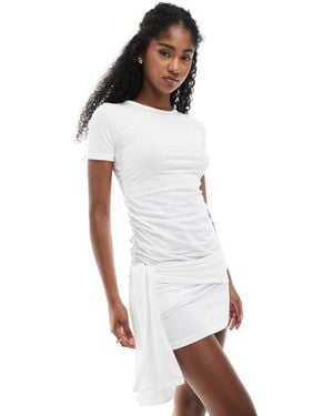 Monki Short Sleeve Ruched Mini Dress With Drape Detail - White