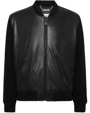 Philipp Plein Leren Bomber - Zwart