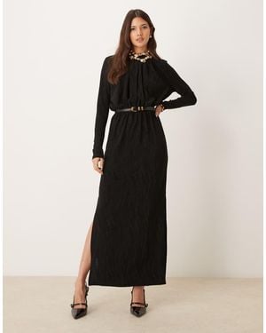 Y.A.S Textured Long Sleeve Glitter Maxi Dress - Black
