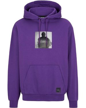 BOSS Khaby Hooded Neck Long Sleeve Top - Purple