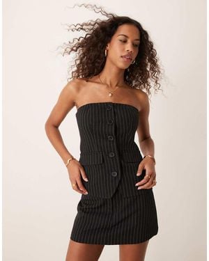 Miss Selfridge Tailored Bandeau Button Through Top - Black