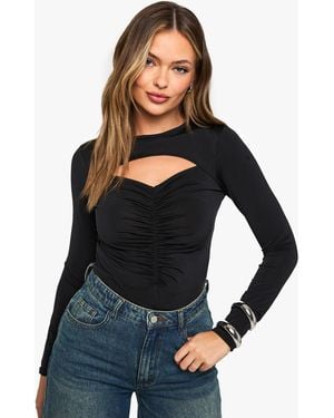 Boohoo Slinky Cut Out Bodysuit - Black