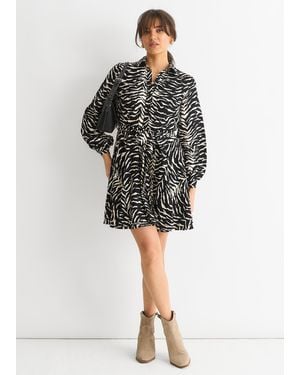 Gini London Mono Zebra Belted Shirt Dress - Black
