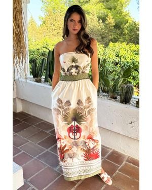 AX Paris Safari Print Strapless Shirred Waist Side Split Midi Dress - Natural