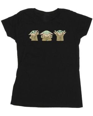 Star Wars Ladies The Mandalorian Grogu Poses Cotton T-Shirt - Black