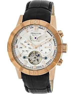 Heritor Hannibal Semi-Skeleton Leather-Band Watch - Metallic