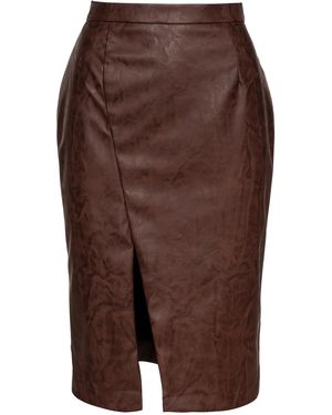 Conquista Faux Leather Pencil Skirt - Brown