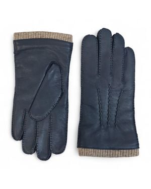 Infinity Leather Italian Warm Wool Lining Winter Riding Driving Casual Gloves - Blue