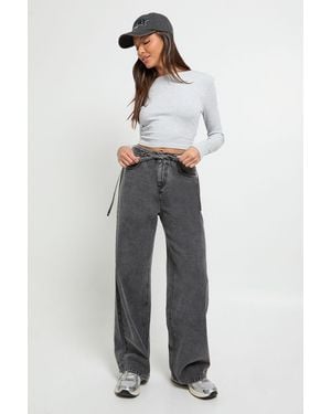 Boohoo Elasticated Wide Leg Tie Waist Jean - Black