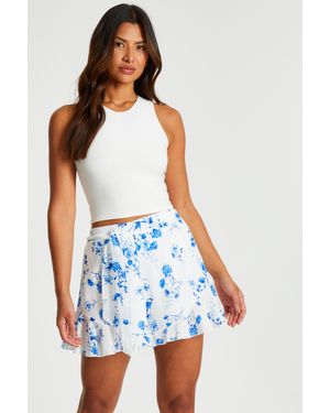Quiz Linen Look Floral Shorts - Blue