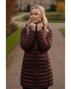 Roman Longline Quilted Hooded Puffer Coat - Brown