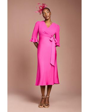 Coast Ruffle Sleeve Satin Back Crepe Wrap Dress - Pink