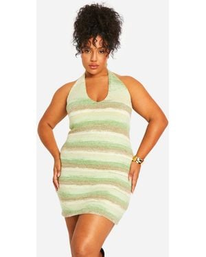 Boohoo Plus Cowl Knitted Buckle Dress - Green