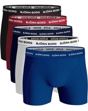 Björn Borg 5 Pack Cotton Stretch Boxers Soft Everyday Underwear Shorts - Blue