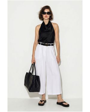 Bianco Lucci High-Waist Pleated Wide-Leg Culottes - White