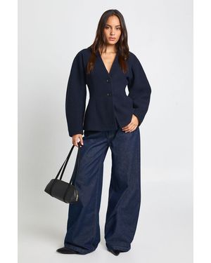Boohoo Wool Look Synched Waist Coat - Blue