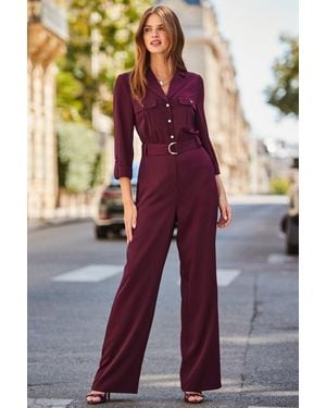 Sosandar Burgundy Utility Pocket Belted Jumpsuit - Purple