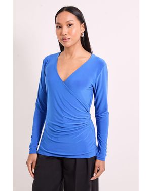 PRINCIPLES Wrap Ruched Side Long Sleeve Jersey Top - Blue