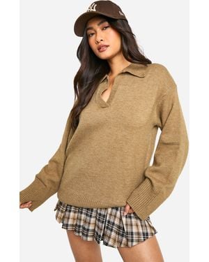 Boohoo Premium Knitted Collared Oversized Jumper - Multicolour