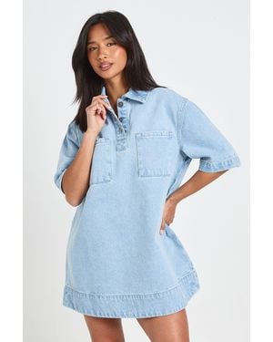 Boohoo Petite Short Sleeve Denim Dress - Blue