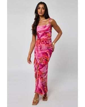 Urban Bliss Cowl Corset Maxi Dress With Ruffles - Red