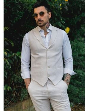 TruClothing Summer 2 Piece Suit Linen Formal Cream Waistcoat Trousers Cotton - Green