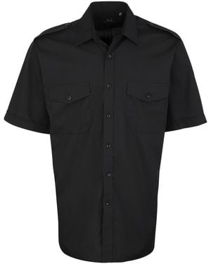 PREMIER Short Sleeve Pilot Plain Work Shirt - Black