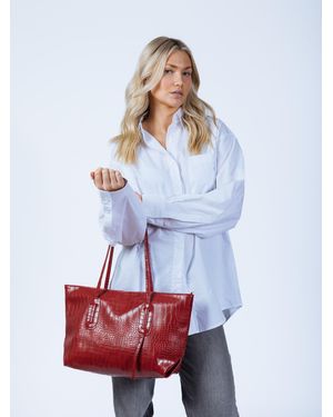 SVNX Croc Patent Tote Bag - Red