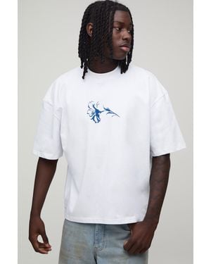 BoohooMAN Oversized Boxy Floral Micro Print T-Shirt - White
