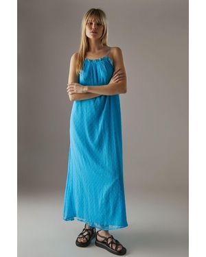 Warehouse Marble Dobby Chiffon Halter Ruffle Maxi Dress - Blue