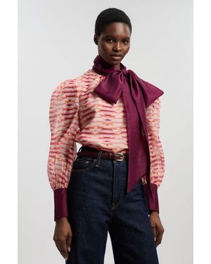 Karen Millen Geo Printed Organdie Pussybow Woven Blouse - Red
