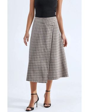 Hiccup High Waist Plaid Midi Skirt - Black
