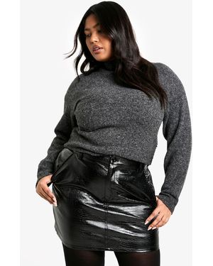 Boohoo Plus Croc Pu Micro Mini Skirt - Black