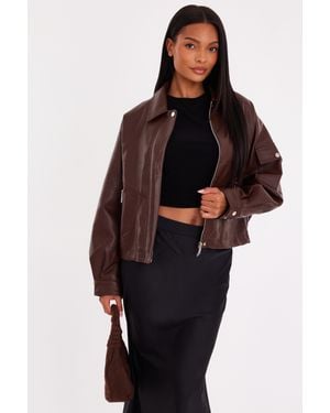 Quiz Faux Leather Bomber Jacket - Black