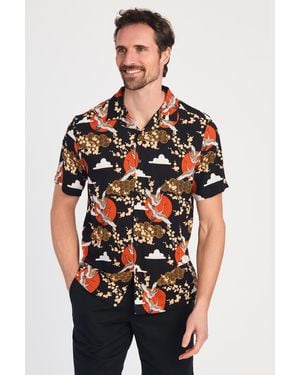 Nines Resort Style Printed Short Sleeve Shirt - Black