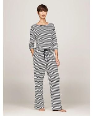 Tommy Hilfiger Monotype Pyjama Set Mini Bretton Stripe Desert Sky - Grey