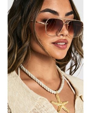 Boohoo Metal Frame Aviator Sunglasses - Brown