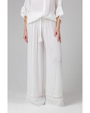 French Connection Crinkle Trim Elasticated Drawstring Waist Wide Leg Trousers - White