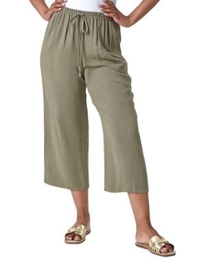 Roman Petite Linen Mix Wide Cropped Trousers - Natural