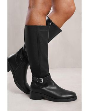 Where's That From Wheres 'Bode' Knee High Boots With Buckle Detail - Black