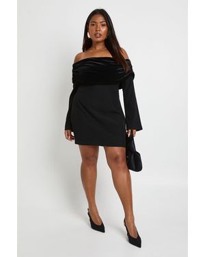 Boohoo Plus Velvet Fold Over Bardot Tailored Mini Dress - Black