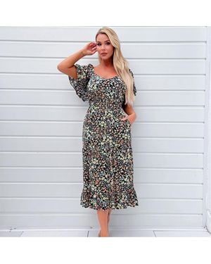 AX Paris Ditsy Printed Flutter Sleeve Midi Dress - Multicolour