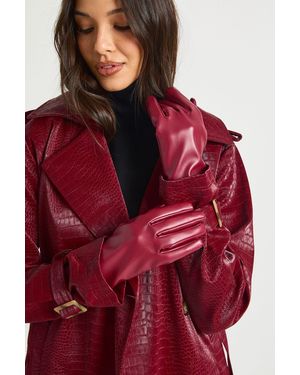 Boohoo Faux Leather Gloves - Red
