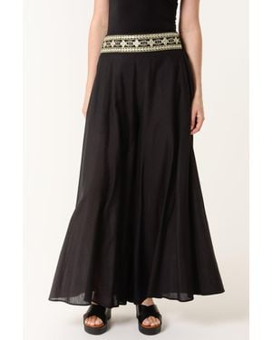Blue Vanilla Wide Leg Embellished Linen Trousers - Black