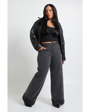 Boohoo Plus Turn Up Straight Leg Jean - Black