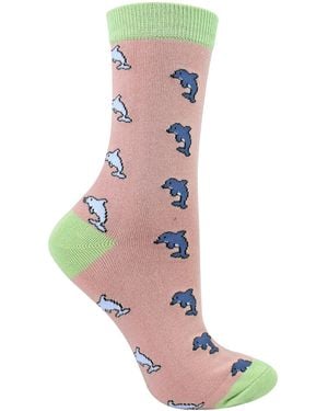 Miss Sparrow Ladies Dolphins Novelty Patterned Bamboo Socks - Brown