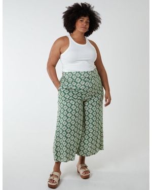 Blue Vanilla Curve Shirred Wide Leg Trouser - Green