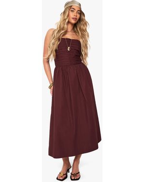 Boohoo Cotton Poplin Ruched Detail Midi Dress - Purple