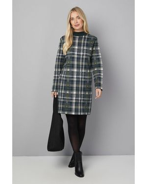 Wallis Petite Zip Neck Tartan Knitted Dress - Grey