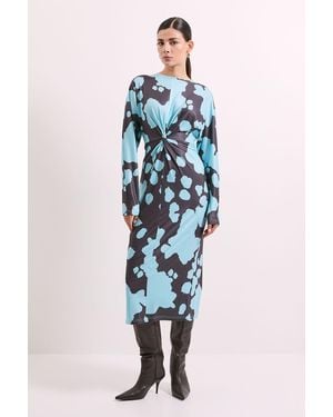 PRINCIPLES Printed Twist Front Jersey Midi Dress - Blue